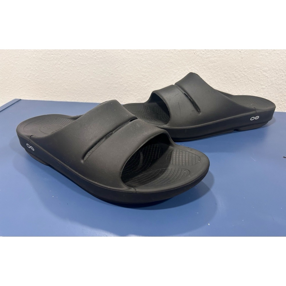 OOFOS OOahh Unisex Black Slides Slip-On Recovery Sandals Mens 10 Womens 12 EU 43